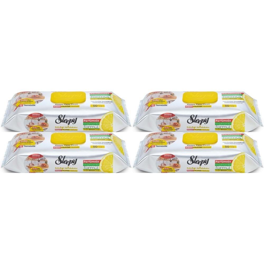 Sleepy Easy Clean Yüzey Temizlik Mutfak Havlusu -Mendili 50 Yaprak Limon Yağlı (4Lü Set) 200 Yaprak