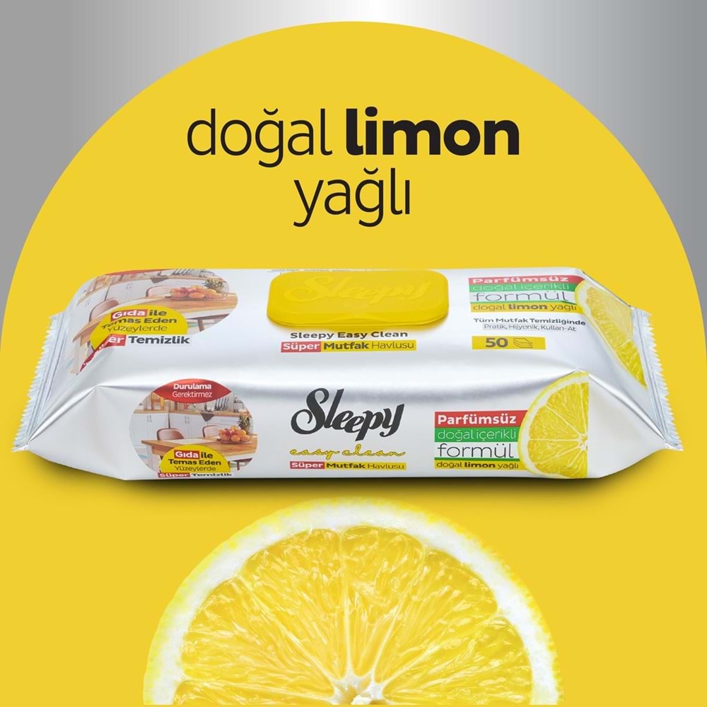 Sleepy Easy Clean Yüzey Temizlik Mutfak Havlusu -Mendili 50 Yaprak Limon Yağlı (4Lü Set) 200 Yaprak
