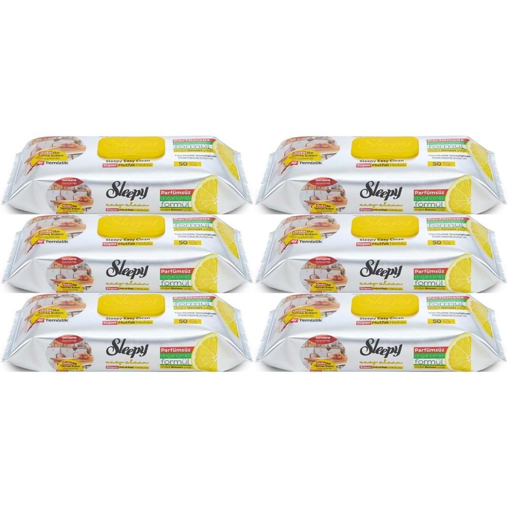 Sleepy Easy Clean Yüzey Temizlik Mutfak Havlusu -Mendili 50 Yaprak Limon Yağlı (6Lı Set) 300 Yaprak