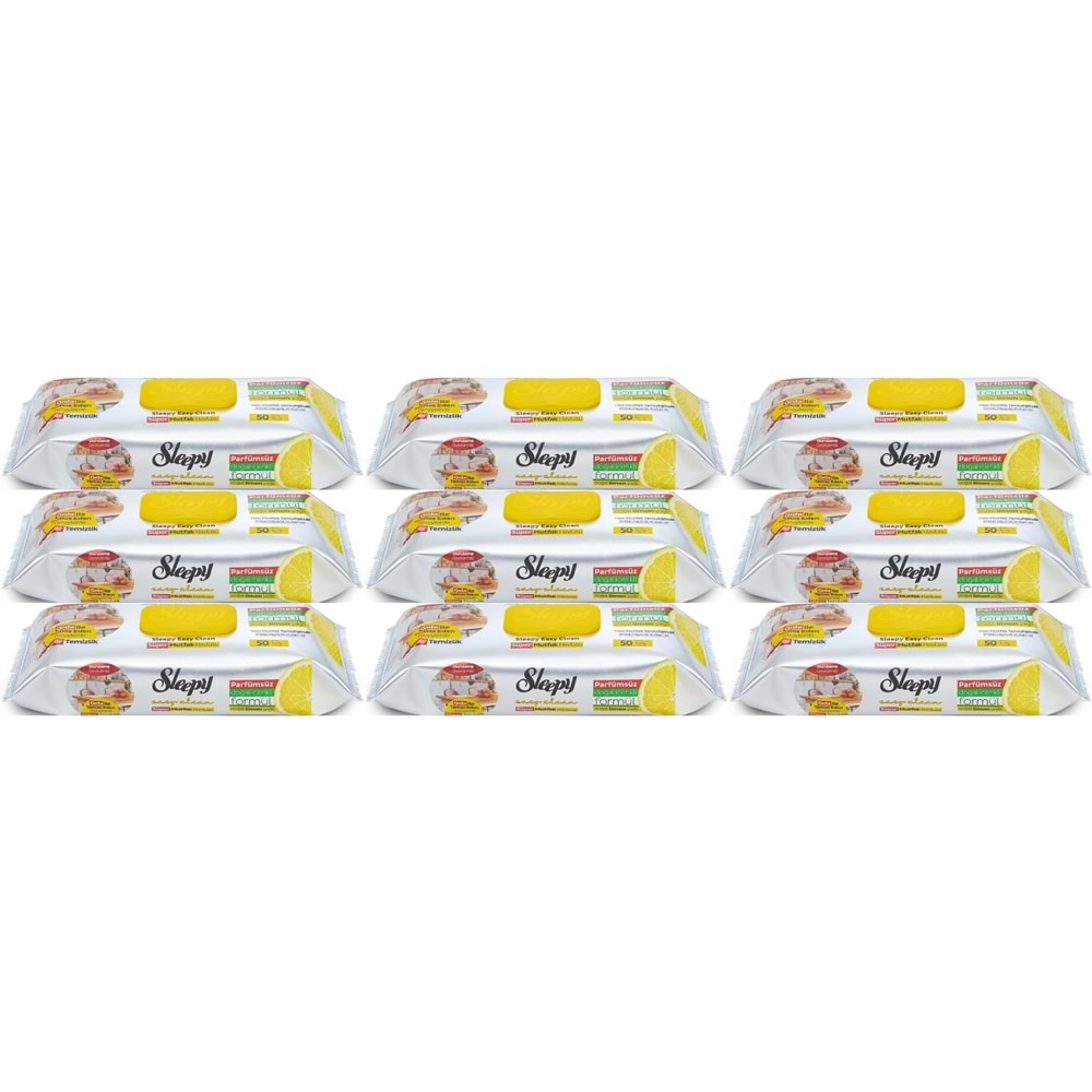 Sleepy Easy Clean Yüzey Temizlik Mutfak Havlusu -Mendili 50 Yaprak Limon Yağlı (9Lu Set) 450 Yaprak