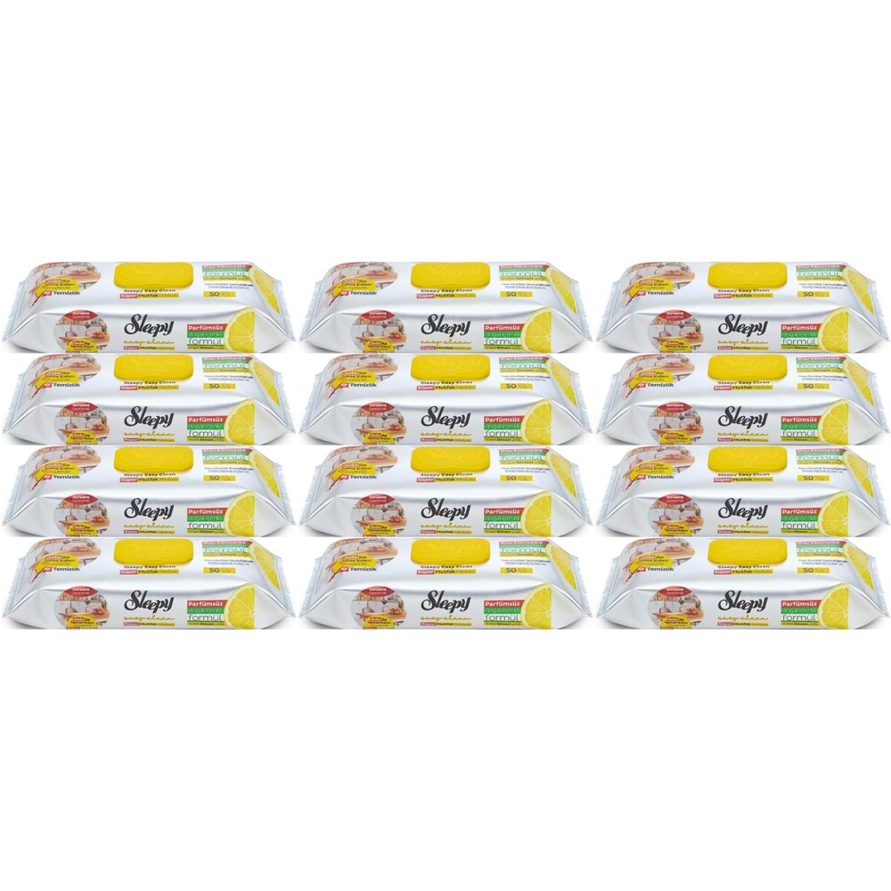 Sleepy Easy Clean Yüzey Temizlik Mutfak Havlusu-Mendili 50 Yaprak Limon Yağlı (12Li Set) 600 Yaprak