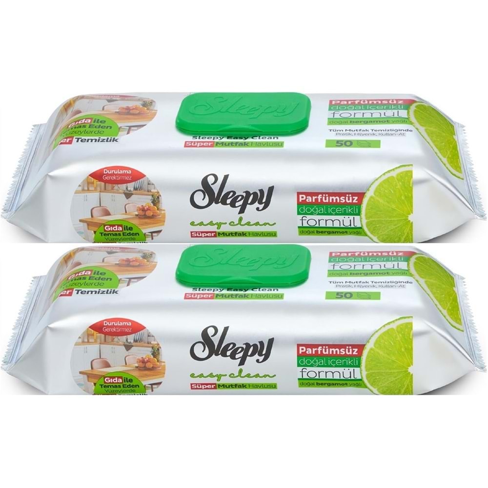 Sleepy Easy Clean Yüzey Temizlik Mutfak Havlusu -Mendili 50 Yaprak Bergomot Yağlı (2Li Set) 100Yprk