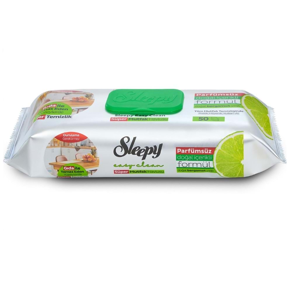 Sleepy Easy Clean Yüzey Temizlik Mutfak Havlusu -Mendili 50 Yaprak Bergomot Yağlı (2Li Set) 100Yprk