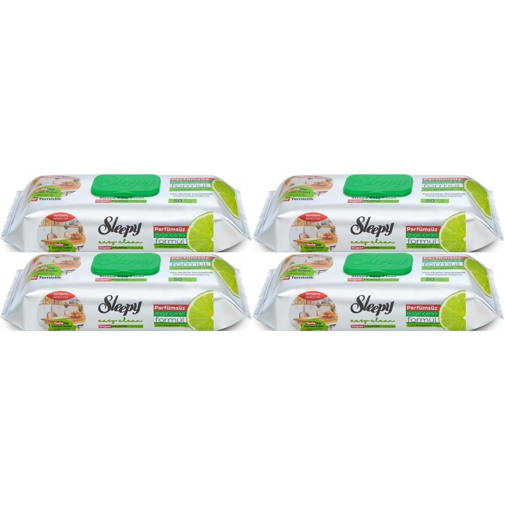 Sleepy Easy Clean Yüzey Temizlik Mutfak Havlusu -Mendili 50 Yaprak Bergomot Yağlı (4Lü Set) 200Yprk