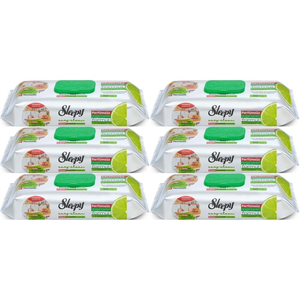 Sleepy Easy Clean Yüzey Temizlik Mutfak Havlusu -Mendili 50 Yaprak Bergomot Yağlı (6Lı Set) 300Yprk