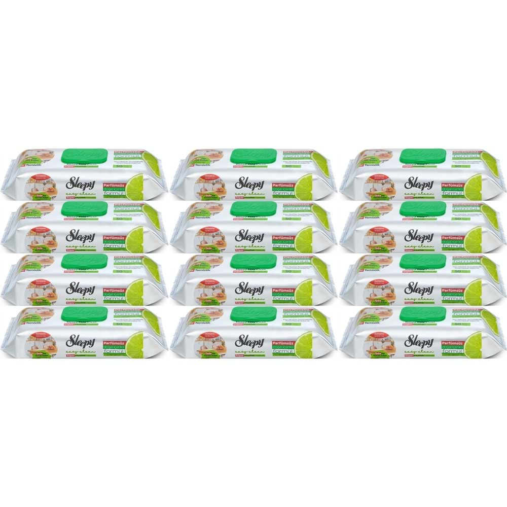 Sleepy Easy Clean Yüzey Temizlik Mutfak Havlusu-Mendili 50 Yaprak Bergomot Yağlı (12Li Set) 600Yprk