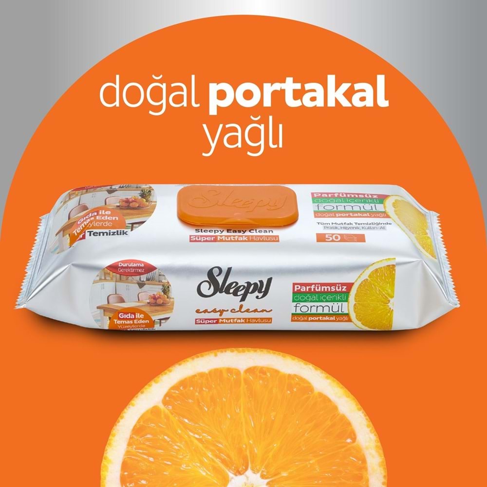 Sleepy Easy Clean Yüzey Temizlik Mutfak Havlusu -Mendili 50 Yaprak Portakal Yağlı (3Lü Set) 150Yprk