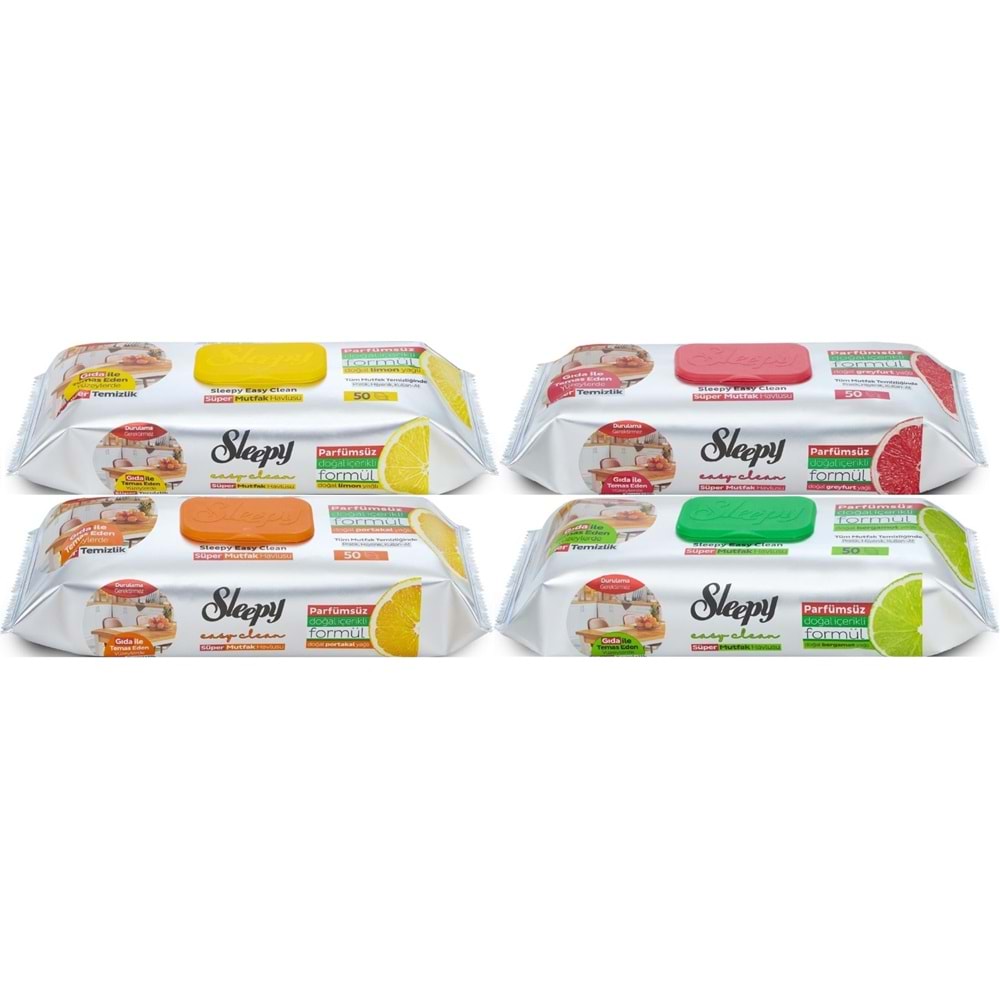 Sleepy Easy Clean Yüzey Temizlik Mutfak Havlusu - Mendili 50 Yaprak Karma (4 Lü Set)