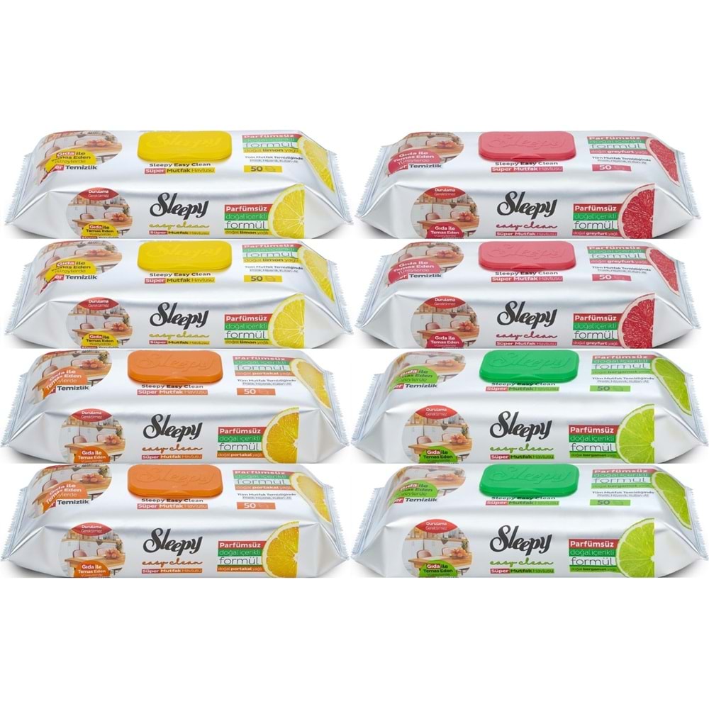 Sleepy Easy Clean Yüzey Temizlik Mutfak Havlusu - Mendili 50 Yaprak Karma (8 Li Set)