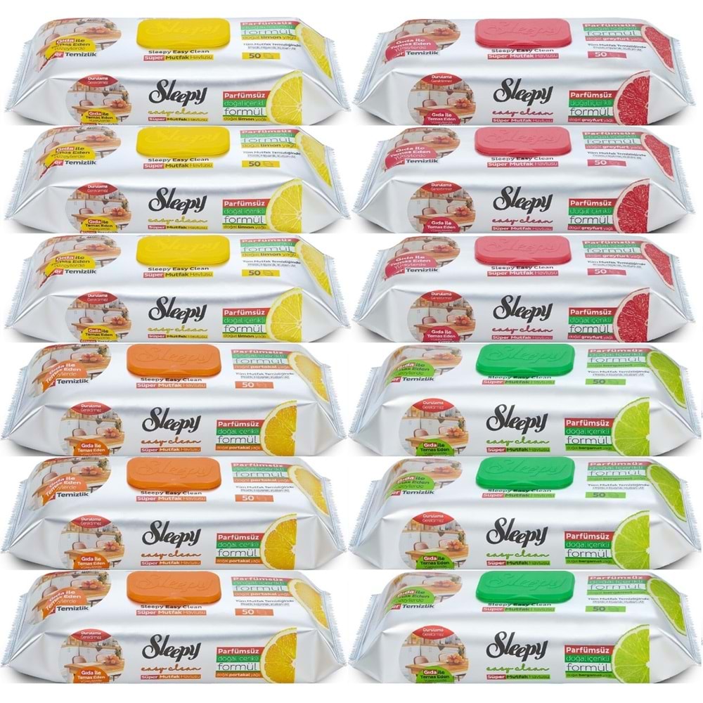 Sleepy Easy Clean Yüzey Temizlik Mutfak Havlusu - Mendili 50 Yaprak Karma (12 Li Set)