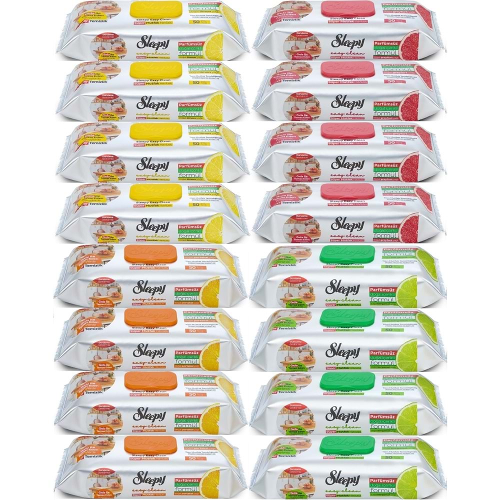 Sleepy Easy Clean Yüzey Temizlik Mutfak Havlusu - Mendili 50 Yaprak Karma (16 Lı Set)