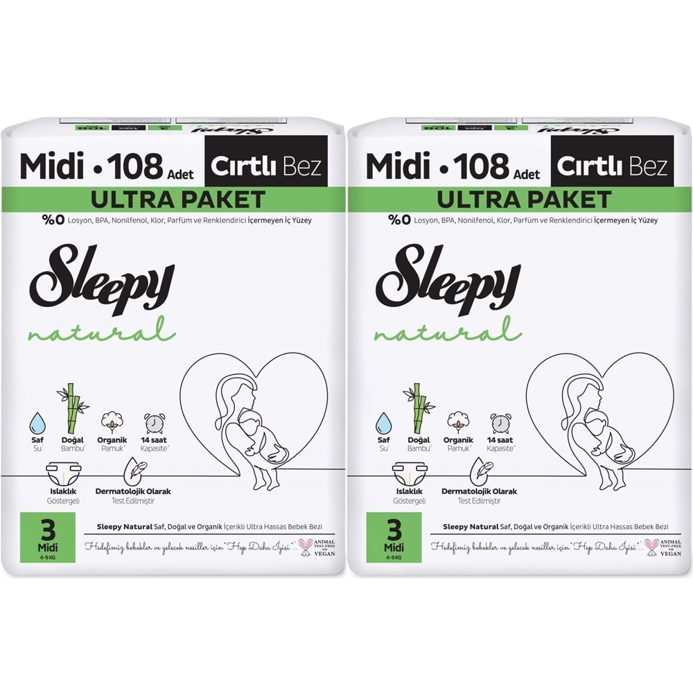 Sleepy Bebek Bezi Natural Beden:3 (4-9KG) Midi 216 Adet Ekonomik Ultra Pk