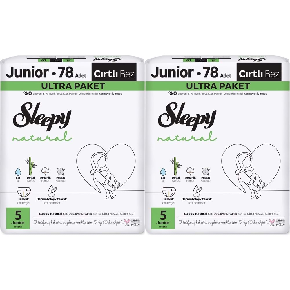 Sleepy Bebek Bezi Natural Beden:5 (11-18KG) Junior 156 Adet Ekonomik Ultra Pk