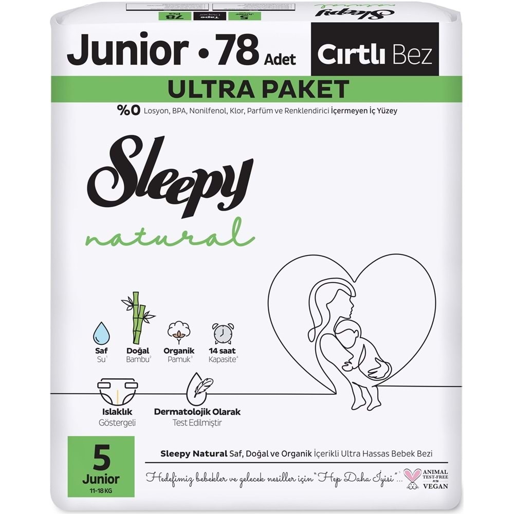 Sleepy Bebek Bezi Natural Beden:5 (11-18KG) Junior 156 Adet Ekonomik Ultra Pk