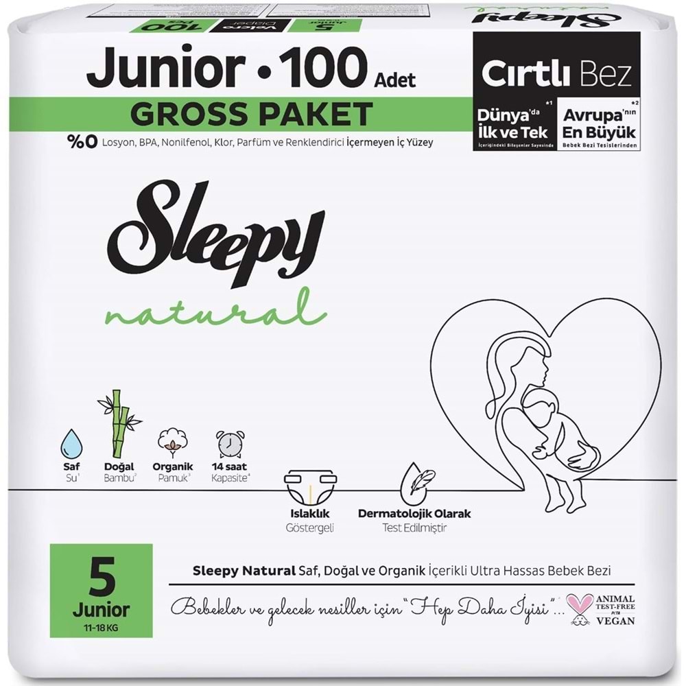 Sleepy Bebek Bezi Natural Beden:5 (11-18KG) Junior 234 Adet Aylık Ultra Pk