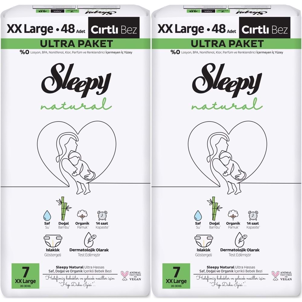 Sleepy Bebek Bezi Natural Beden:7 (20-30KG) XX Large 96 Adet Ekonomik Ultra Pk
