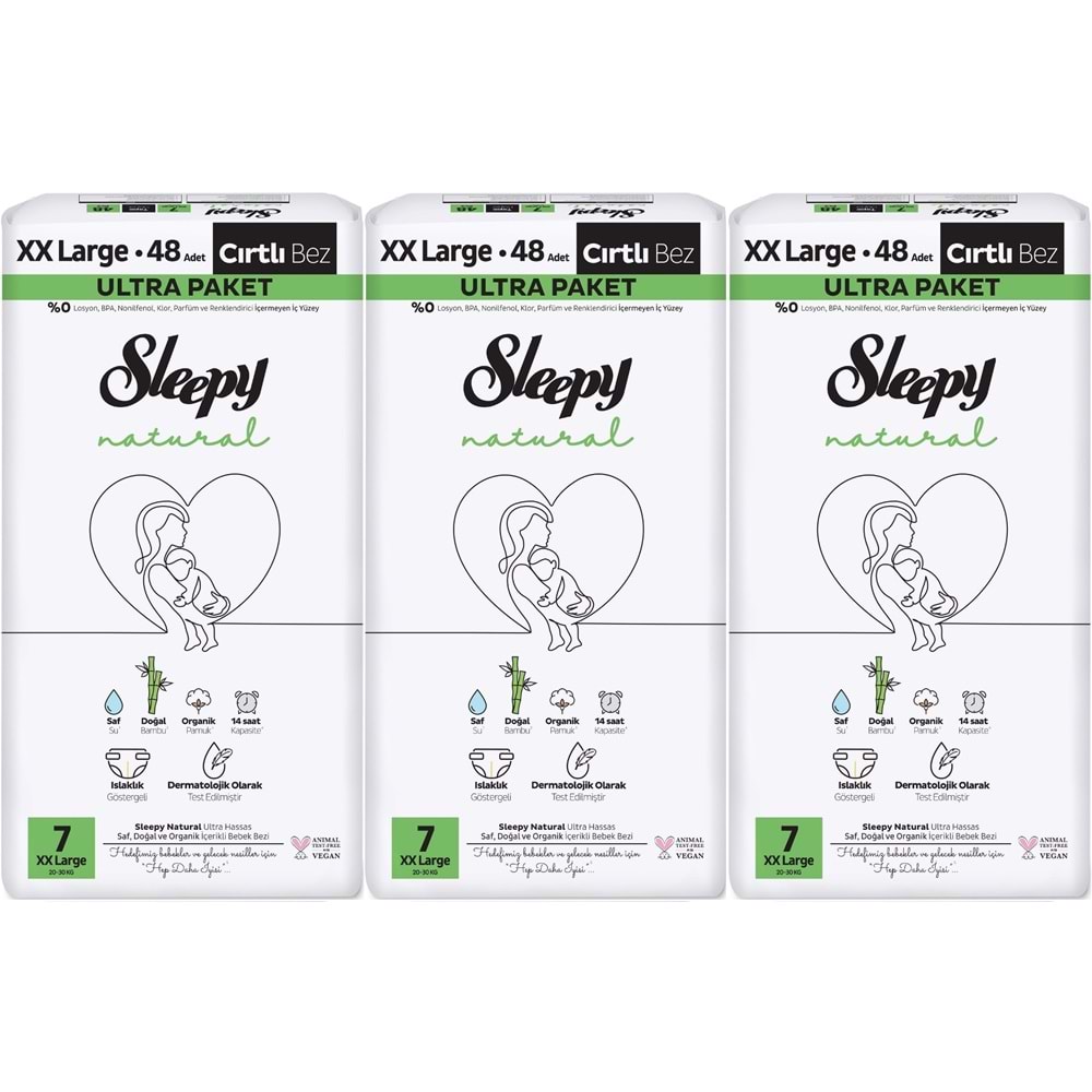 Sleepy Bebek Bezi Natural Beden:7 (20-30KG) XX Large 144 Adet Aylık Ultra Pk