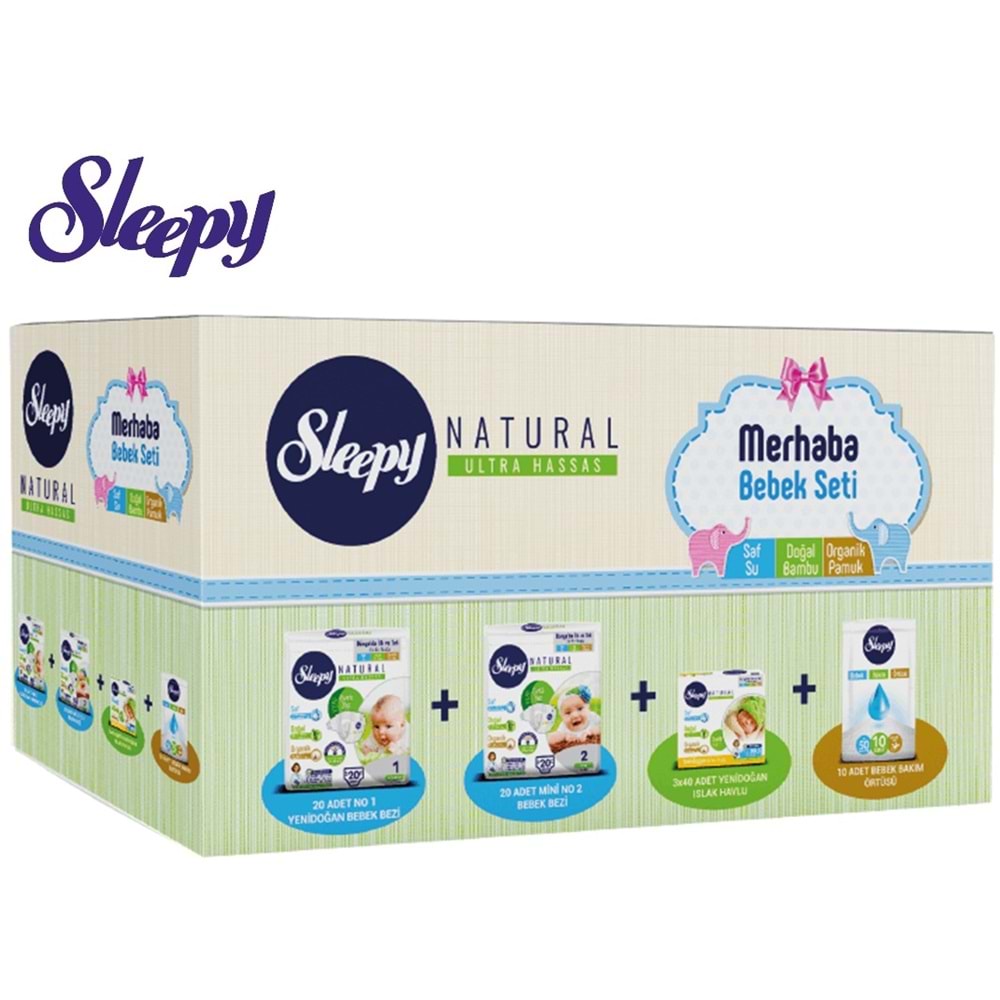 Sleepy Merhaba Bebek Seti Yeni Doğan Doğuma Hazırlık (6 Lı Set) Naturel Bebek Bezi