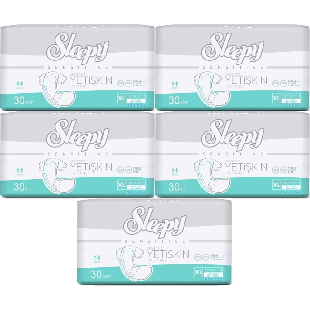 Sleepy Yetişkin Hasta Bezi Bel Bantlı XL - Extra Large - Ekstra Large 150 Adet (5PK*30)