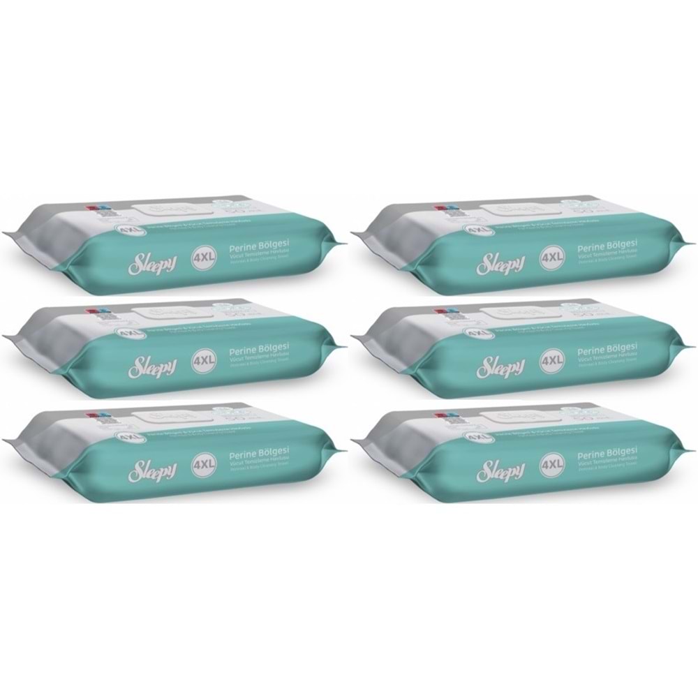 Sleepy Perine Bölgesi ve Vücut Temizleme Islak Mendil Havlu 50 Yaprak (Ebat 4XL) (6 Lı Set)