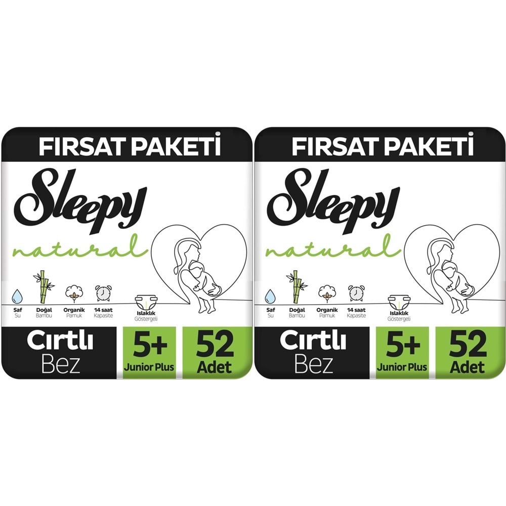 Sleepy Bebek Bezi Naturel Beden:5+ (13-20Kg) Junior Plus 104 Adet Ekonomik Fırsat Pk