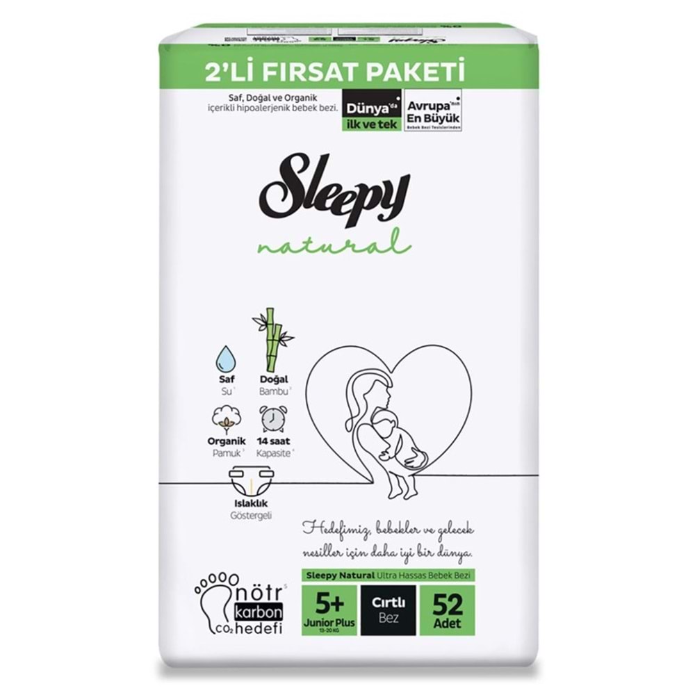 Sleepy Bebek Bezi Naturel Beden:5+ (13-20Kg) Junior Plus 104 Adet Ekonomik Fırsat Pk