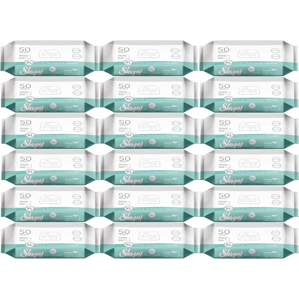 Sleepy Hasta Vücut Temizleme Islak Mendil Havlu 50 Yaprak XL 18 Li Set