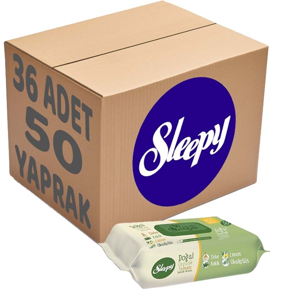 Sleepy Islak Havlu Mendil Doğal Organik Pamuklu 50 Yaprak Plastik Kapaklı (36 Lı Set) 1800 Yaprak