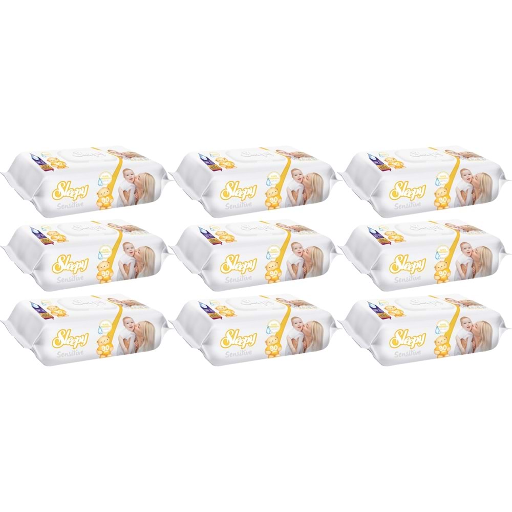 Sleepy Islak Havlu Mendil 90 Yaprak Sensitive 9 Lu Set Plastik Kapaklı