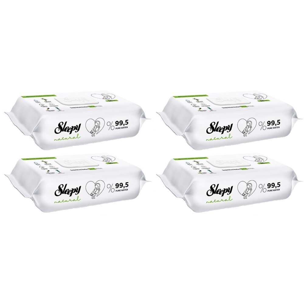Sleepy Islak Havlu Mendil 90 Yaprak Natural Yenidoğan 4 Lü Set 360 Yaprak Plastik Kapaklı