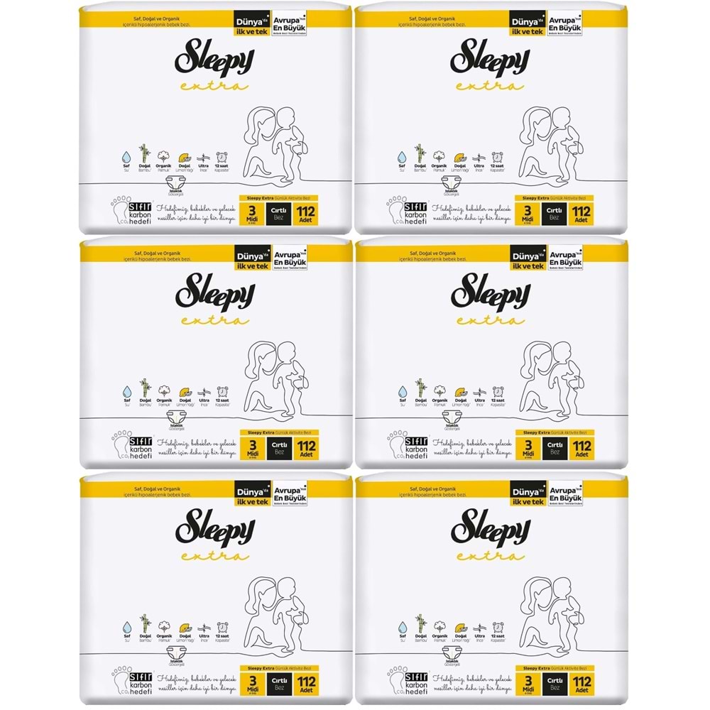 Sleepy Bebek Bezi Extra Beden:3 (4-10KG) Midi 672 Adet Ekstra Ultra Pk (6PK*112)