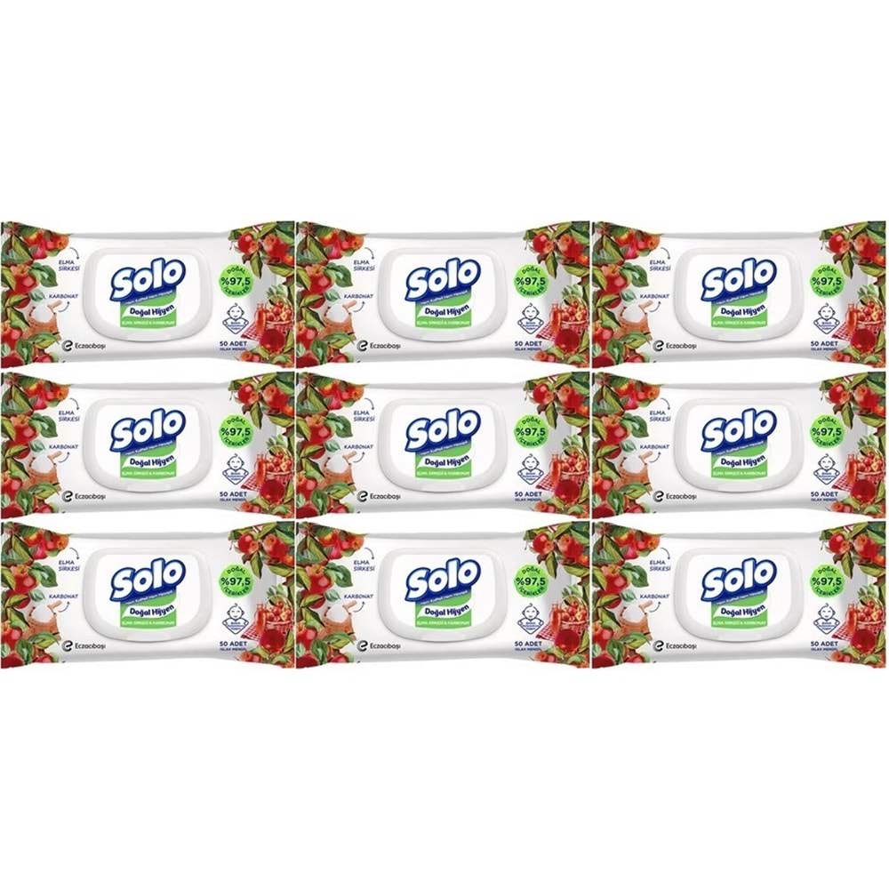 Solo Islak Havlu Mendil 50 Yaprak Elma Sirkesi & Karbonat (9 Lu Set) (3PK*3) 450 Yaprak