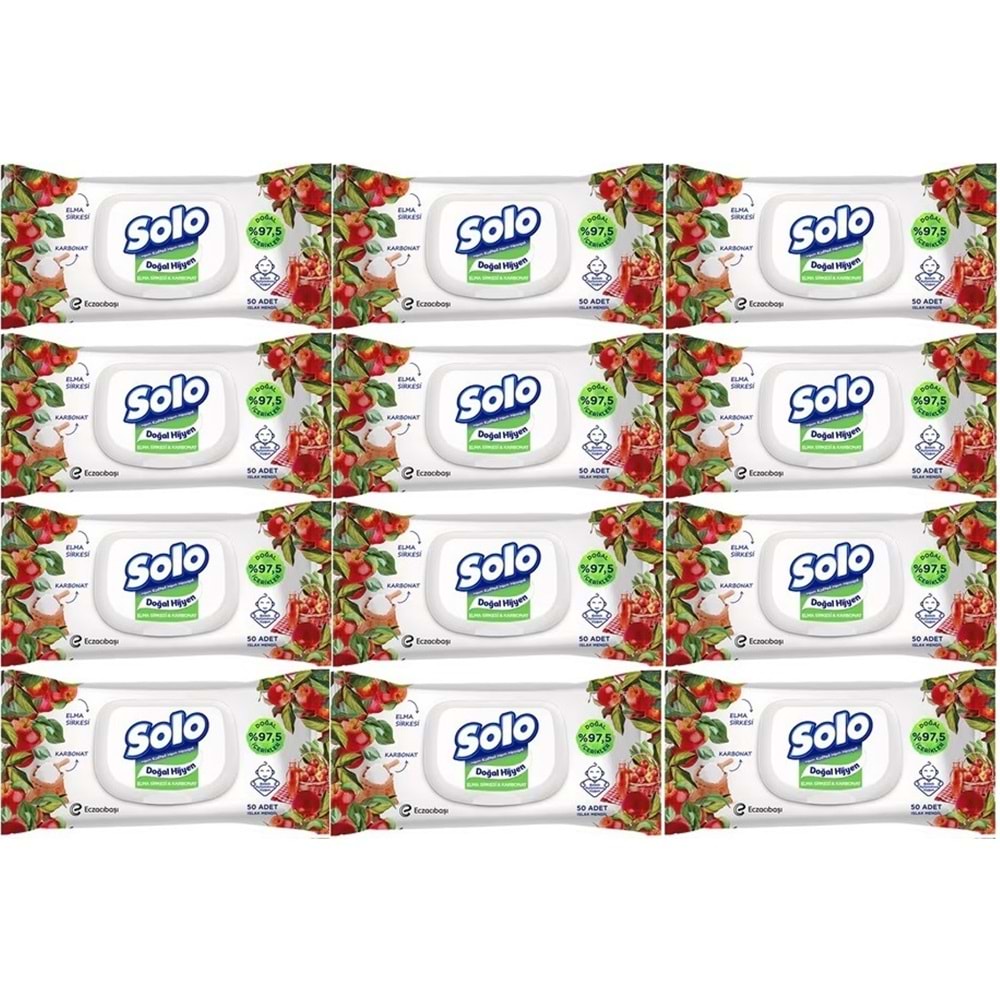 Solo Islak Havlu Mendil 50 Yaprak Elma Sirkesi & Karbonat (12 Li Set) (4PK*3) 600 Yaprak