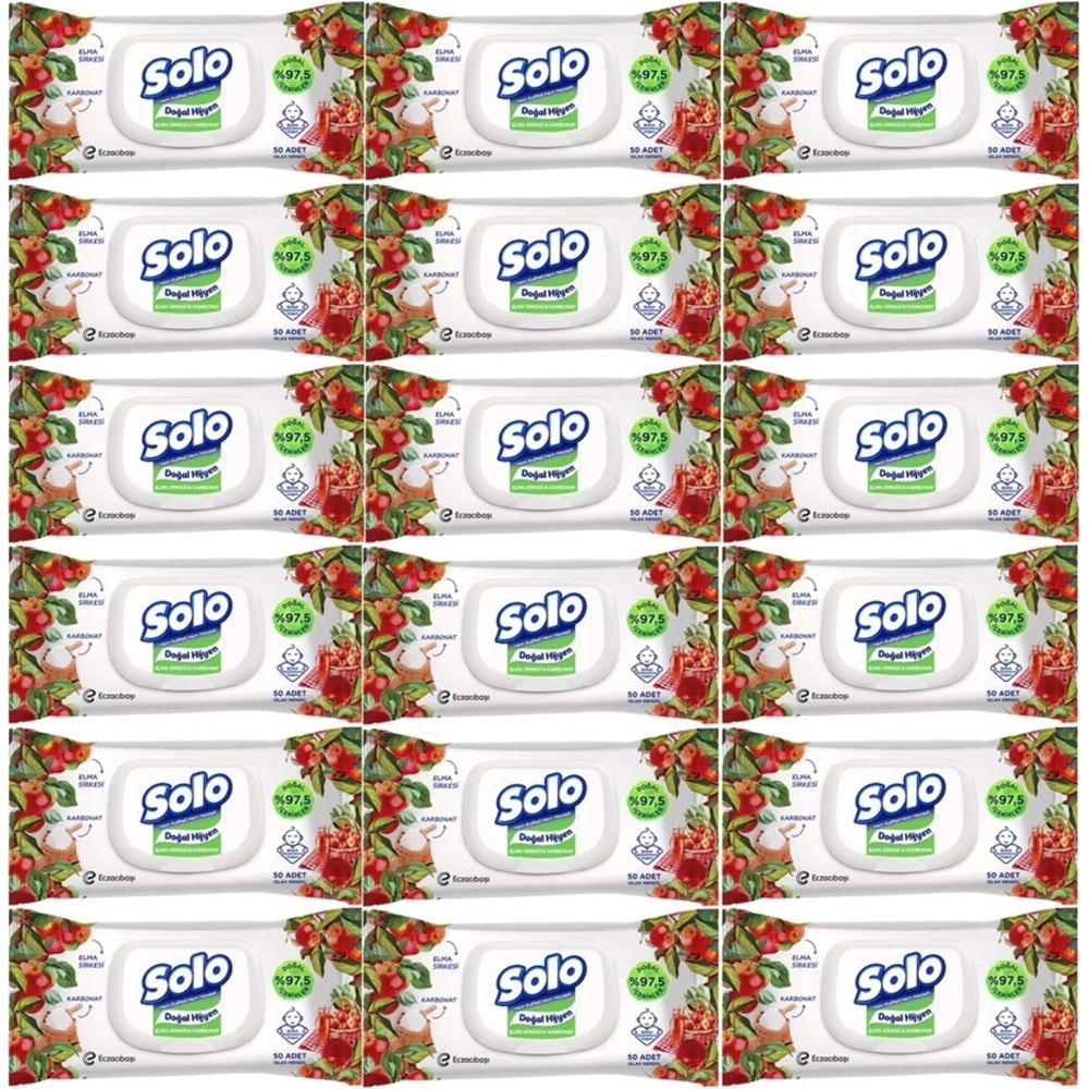 Solo Islak Havlu Mendil 50 Yaprak Elma Sirkesi & Karbonat (18 Li Set) (6PK*3) 900 Yaprak