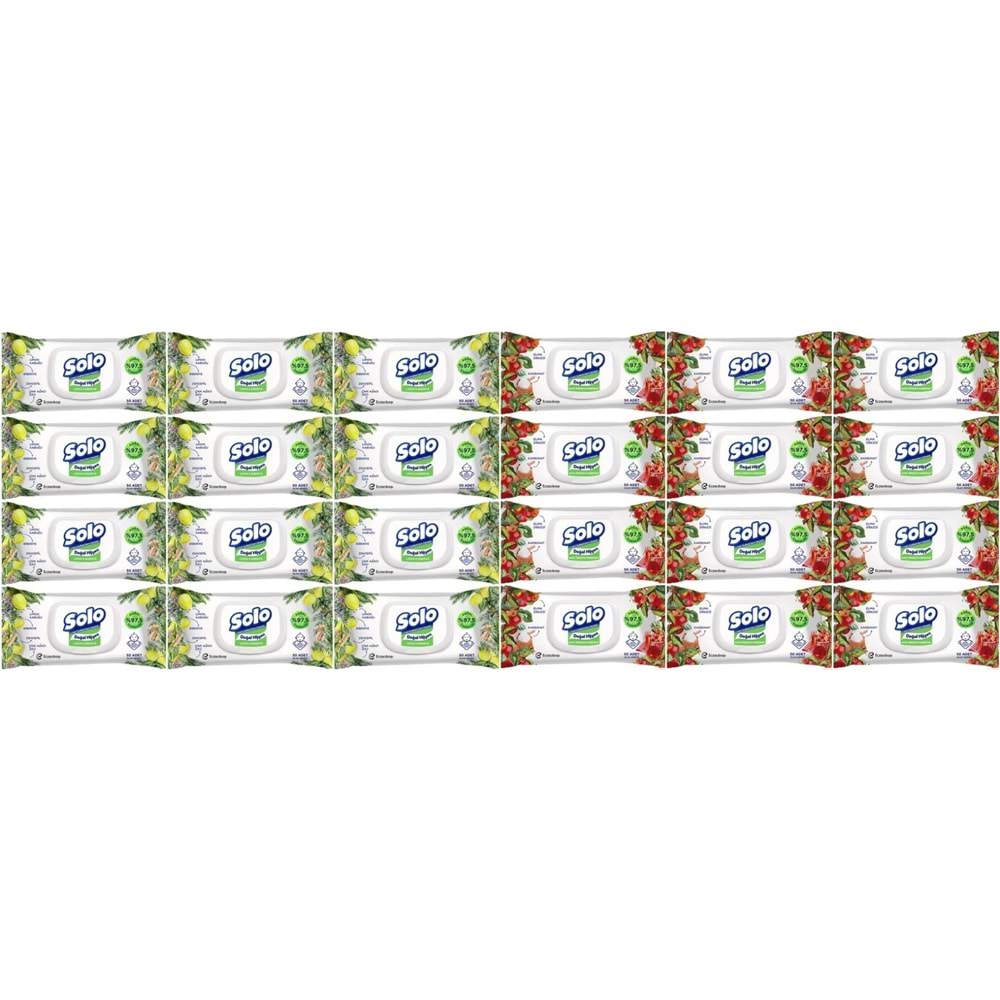 Solo Islak Havlu Mendil 50 Yaprak Limon & Biberiye-Elma Sirkesi & Karbonat (24 Lü Karma Set)