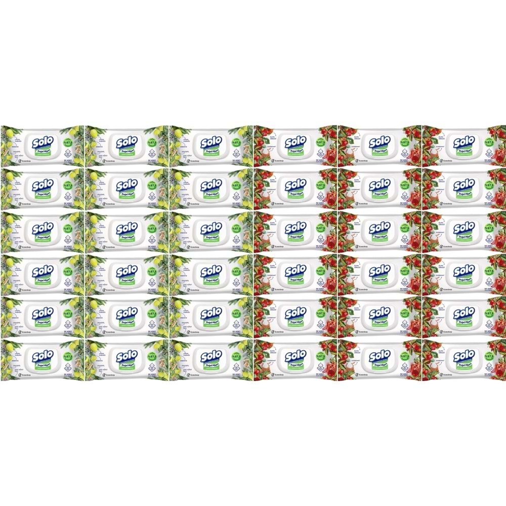 Solo Islak Havlu Mendil 50 Yaprak Limon & Biberiye-Elma Sirkesi & Karbonat (36 Lı Karma Set)