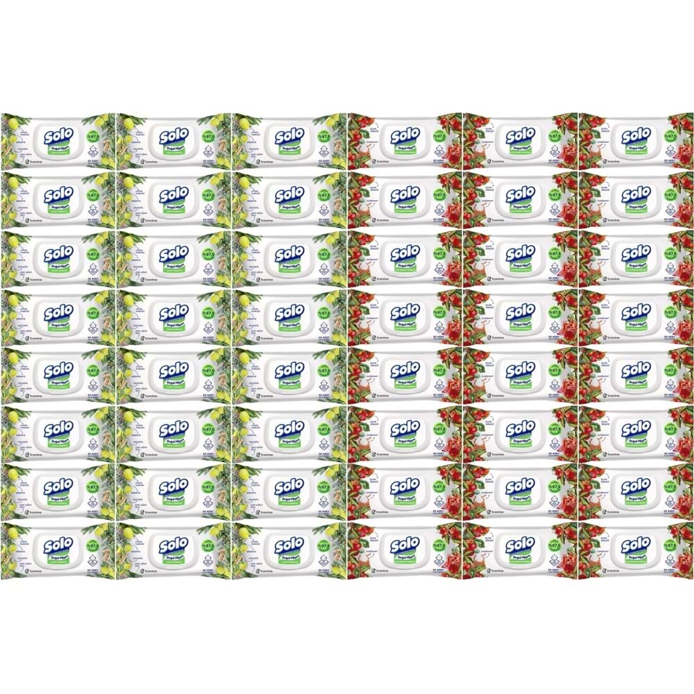 Solo Islak Havlu Mendil 50 Yaprak Limon & Biberiye-Elma Sirkesi & Karbonat (48 Li Karma Set)