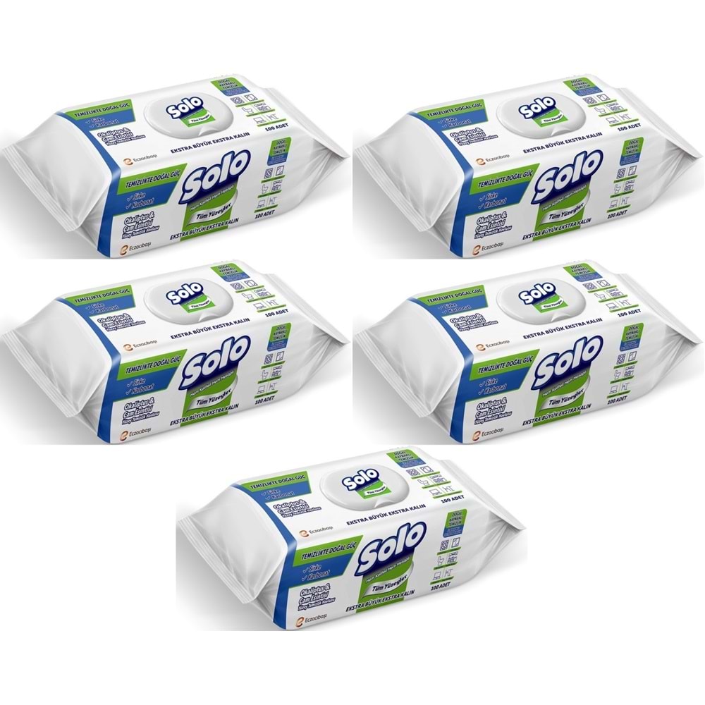 Solo Yüzey Temizlik Havlusu - Mendili 100 Yaprak Okaliptus & Çam Esintisi (5 Li Set) 500 Yaprak
