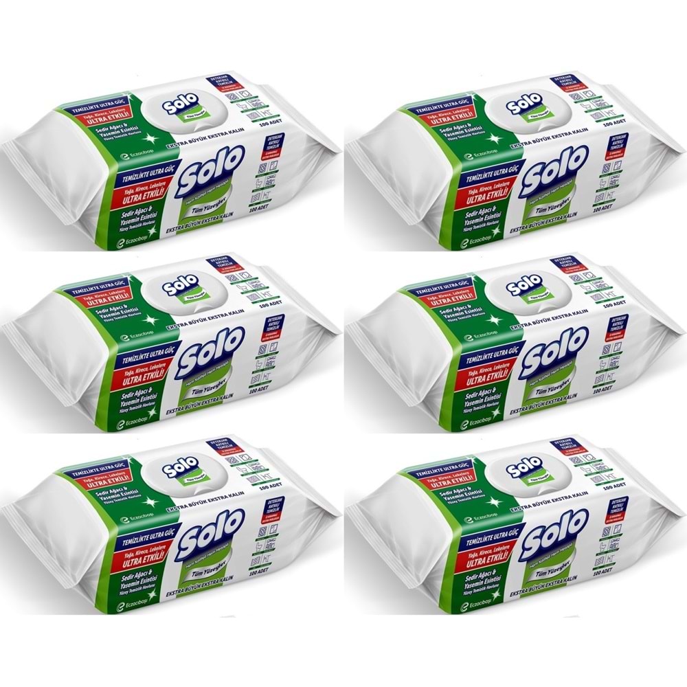 Solo Yüzey Temizlik Havlusu - Mendili 100 Yaprak Sedir Ağacı & Yasemin Esintisi (6 Lı Set) 600 Yprk