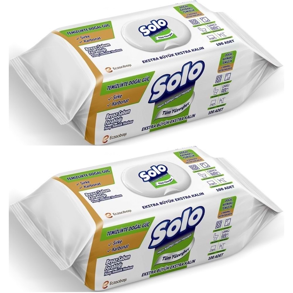 Solo Yüzey Temizlik Havlusu - Mendili 100 Yaprak Beyaz Sabun Ferahlığı (2 Li Set) 200 Yaprak