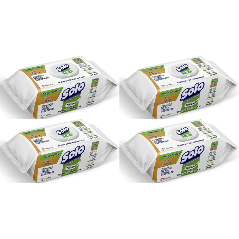 Solo Yüzey Temizlik Havlusu - Mendili 100 Yaprak Beyaz Sabun Ferahlığı (4 Lü Set) 400 Yaprak