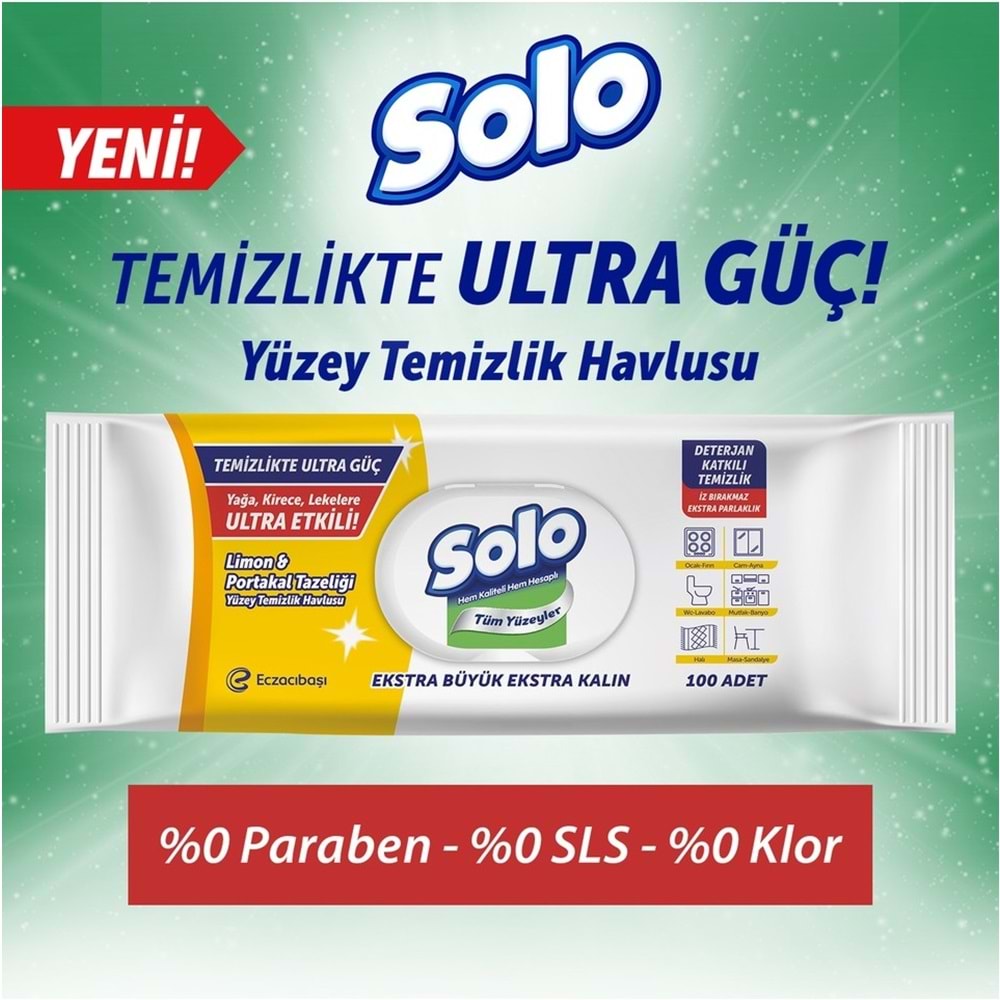 Solo Yüzey Temizlik Havlusu - Mendili 100 Yaprak Limon & Portakal Tazeliği (2 Li Set) 200 Yaprak