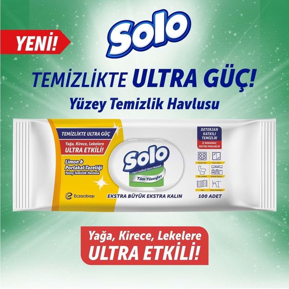 Solo Yüzey Temizlik Havlusu - Mendili 100 Yaprak Limon & Portakal Tazeliği (9 Lu Set) 900 Yaprak