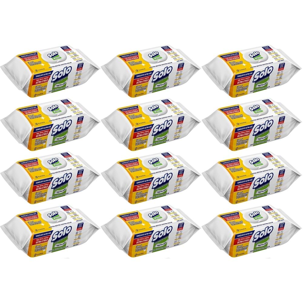 Solo Yüzey Temizlik Havlusu - Mendili 100 Yaprak Limon & Portakal Tazeliği (12 Li Set) 1200 Yaprak