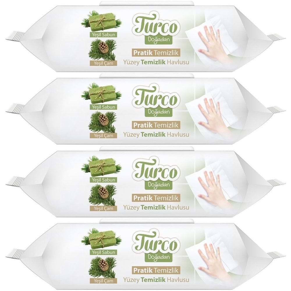 Turco Doğadan Pratik Yüzey Temizlik Havlusu 100 Yaprak Yeşil Sabun/Yeşil Çam (4 Lü Set) 400 Yaprak