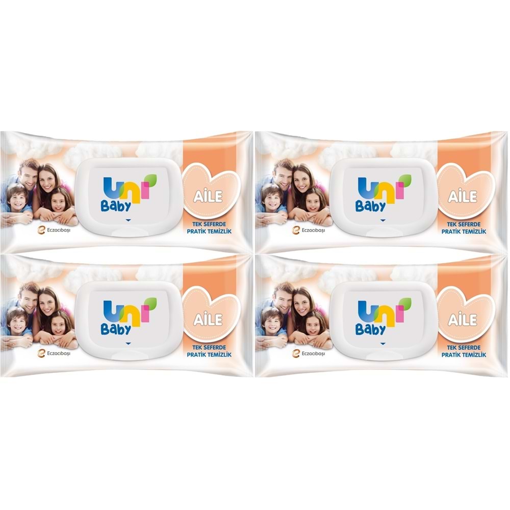 Uni Baby Islak Havlu Mendil 90 Yaprak Aile (4 Lü Set) 360 Yaprak Plastik Kapaklı