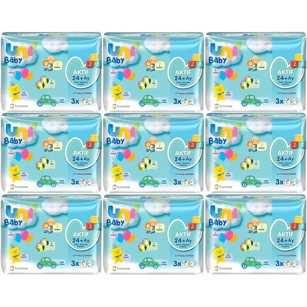 Uni Baby Islak Havlu Aktif / Oyna & Öğren 52 Yaprak (27 Li Set) 1404 Yaprak (9PK*3)