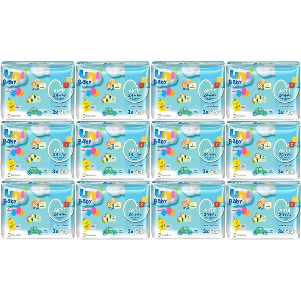 Uni Baby Islak Havlu Aktif / Oyna & Öğren 52 Yaprak (36 Lı Set) 1872 Yaprak (12PK*3)