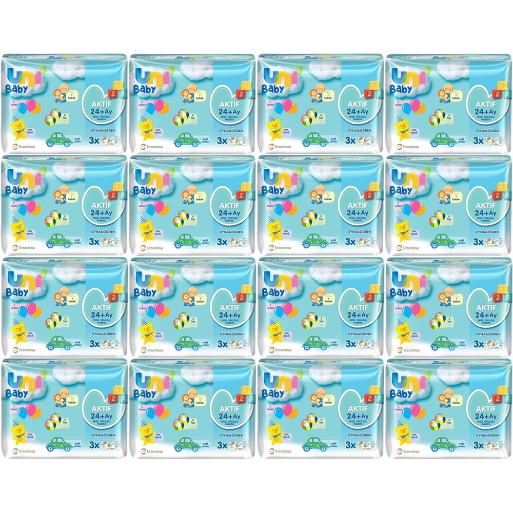 Uni Baby Islak Havlu Aktif / Oyna & Öğren 52 Yaprak (48 Li Set) 2496 Yaprak (16PK*3)