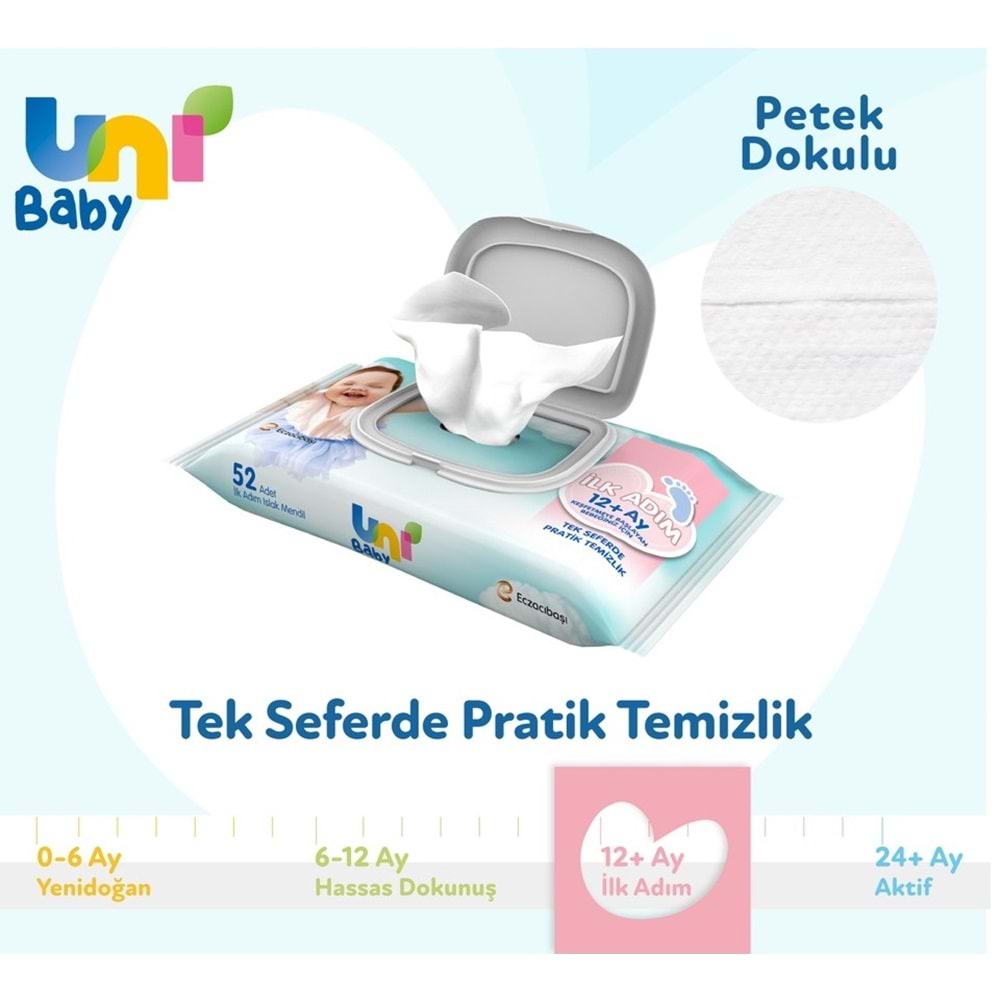 Uni Baby Islak Havlu Mendil İlk Adım 52 Yaprak (18 Li Set) 936 Yaprak (6PK*3)